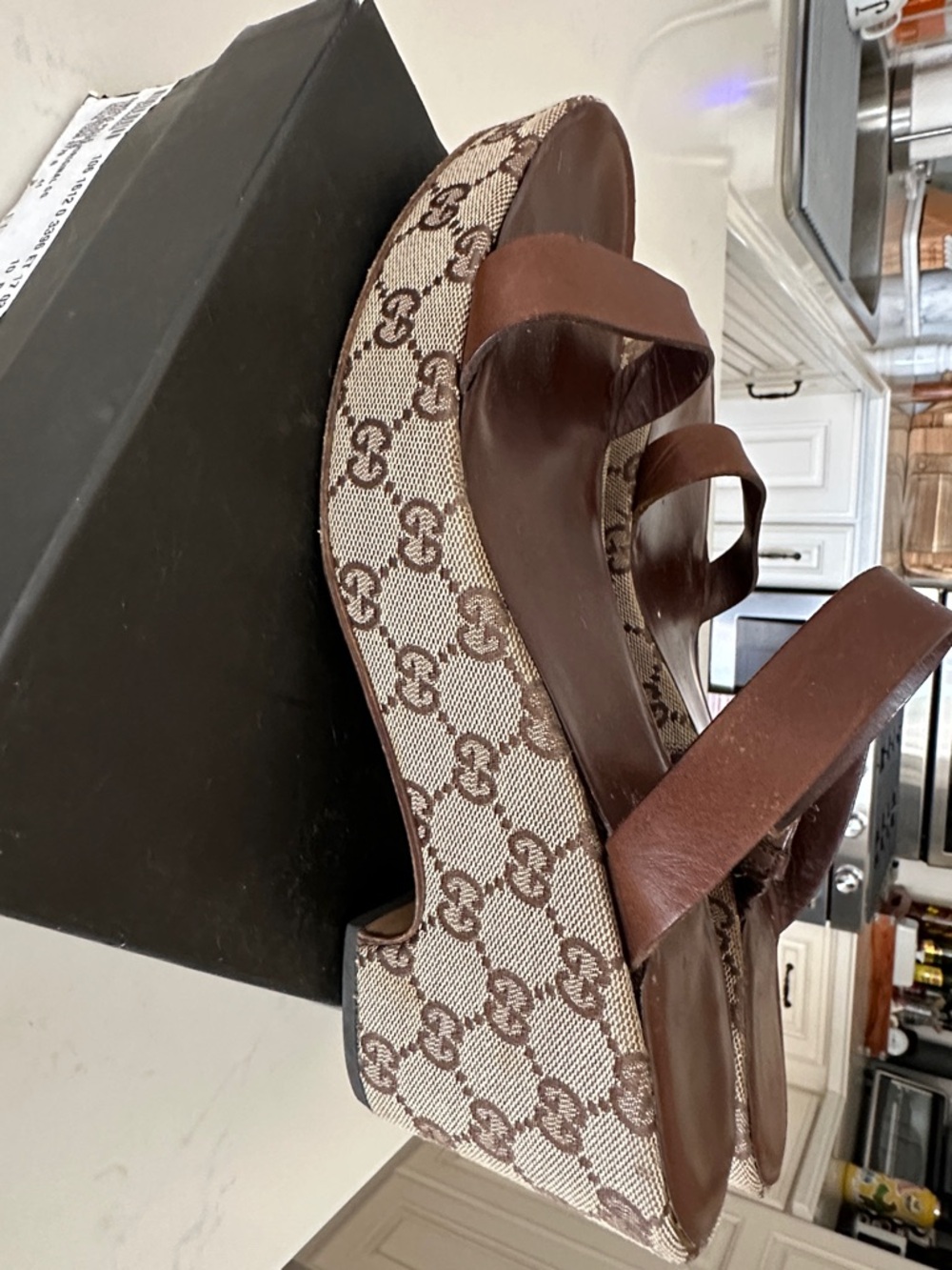 Gucci Brown GG Canvas Low Block Heel Sandals - Picture 9 of 9